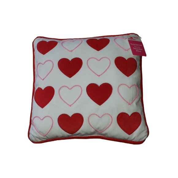 Celebrate Valentine 14" Square Reversible Red/White Heart PIllow - Picture 1 of 7